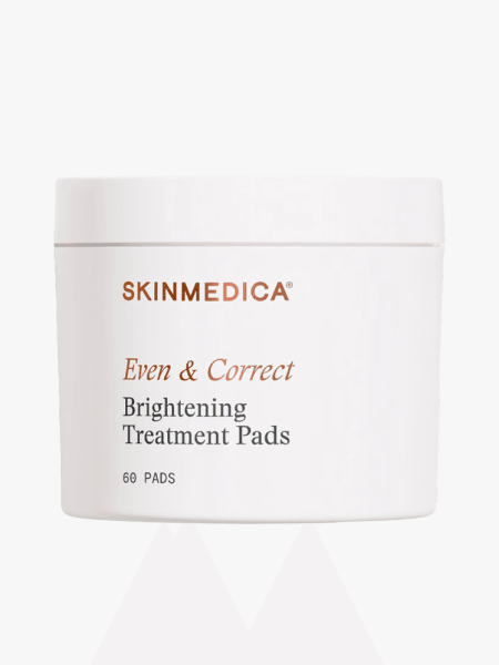 SkinMedica Even & Correct Brightening Treatment Pads in branded tub component on a light gray background