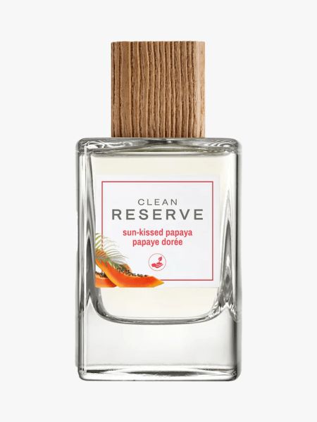 Clean Reserve Sun-Kissed Papaya Eau de Parfum in branded component on a light gray background