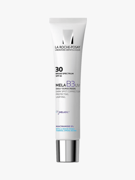 La Roche-Posay Mela B3 UV Face Sunscreen SPF 30 in branded component on a light gray background