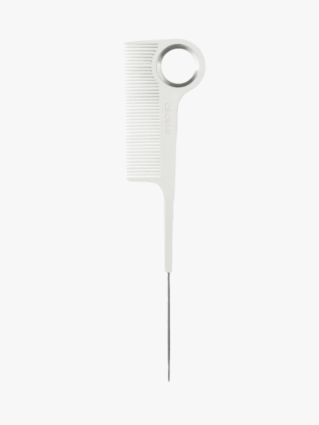 Cécred Parting Tail Comb in branded component on a light gray background